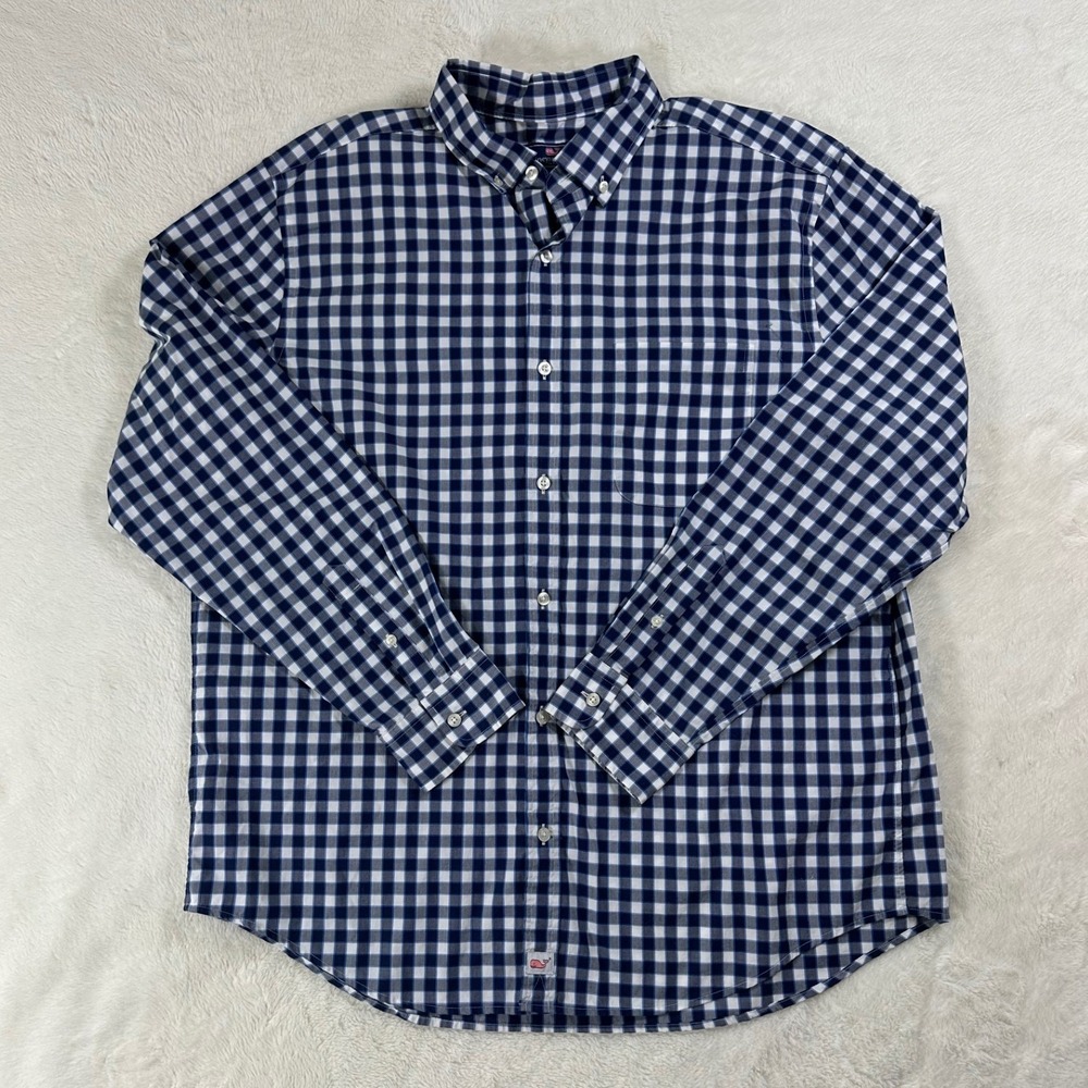 Vineyard Vines Mens XL Murray Shirt Navy Blue Gingham Plaid Button Down Cotton